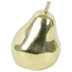 French Life-size Gilded Bronze Pear Sculpture, Signed
