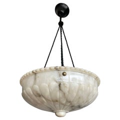 Sizeable Black & White Antique Alabaster Pendant Chandelier Top Quality Fixture