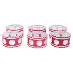 Set of Six 19th Century French Red and White Overlay Glass Napkin Rings