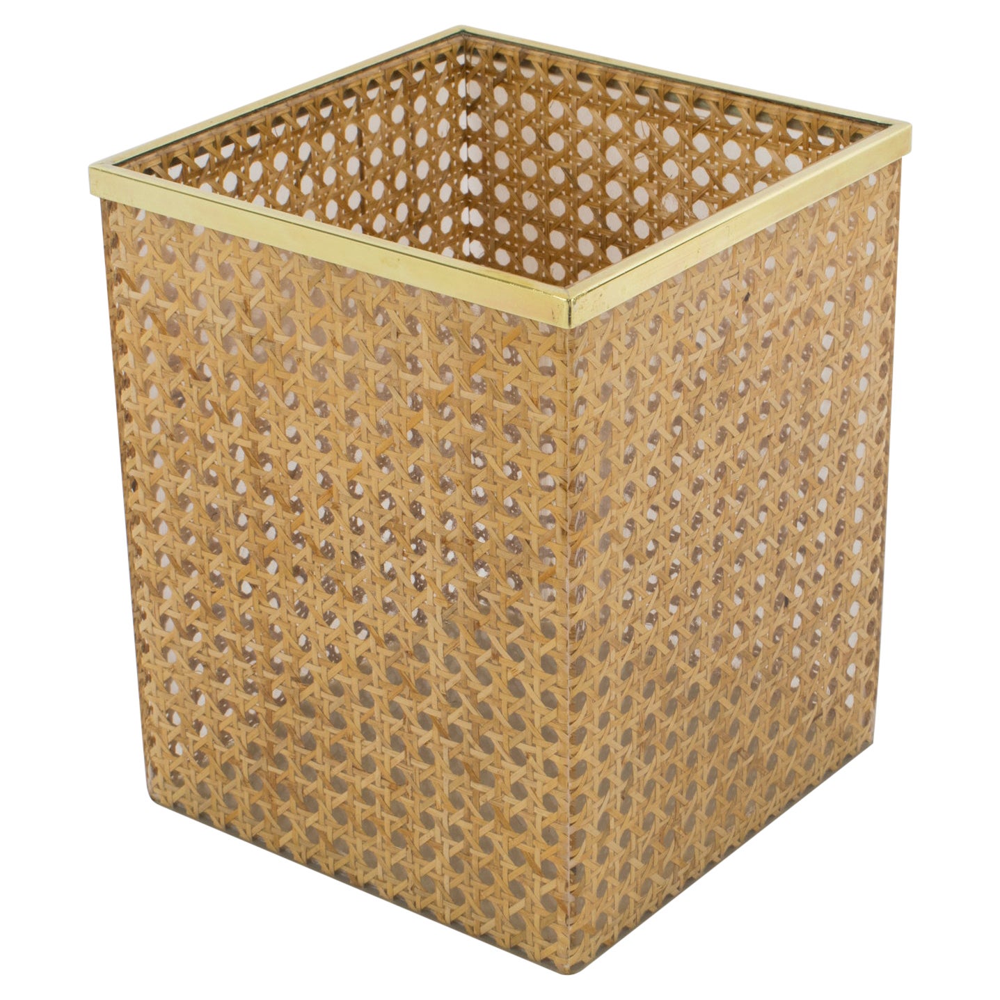 Christian Dior Home Collection Lucite and Rattan WasteBasket or Planter, 1970s