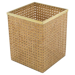 Christian Dior Home Collection 1970s Lucite and Rattan WasteBasket or Planter