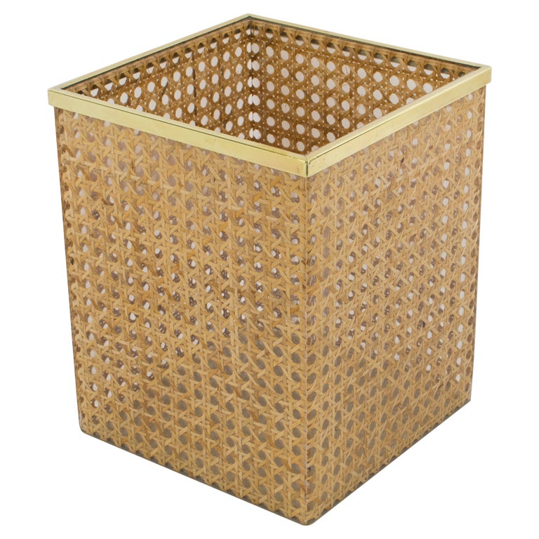 Christian Dior Home Collection 1970s Lucite and Rattan WasteBasket or Planter For Sale