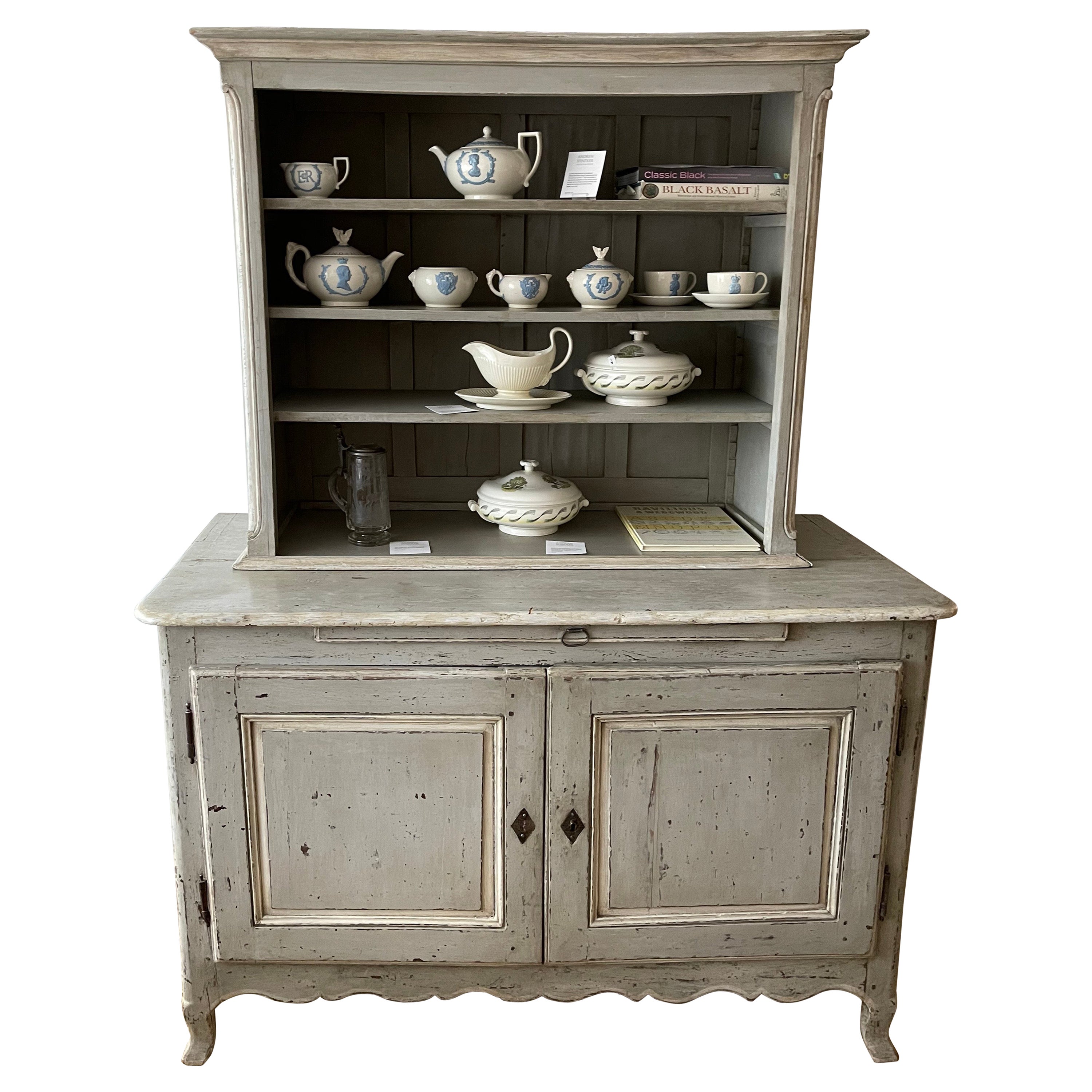 Louis XV Style Grey Painted Buffet a Deux Corps Cabinet