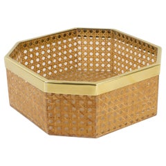 Christian Dior Home Collection 1970s Lucite and Rattan Basket Bowl Centerpiece