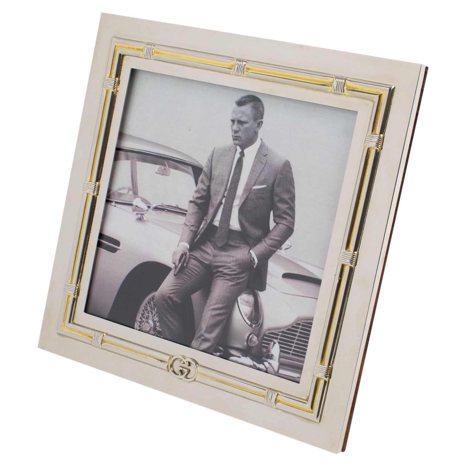 Gucci Italy Silver Plate and Gold Plate Square Picture Frame