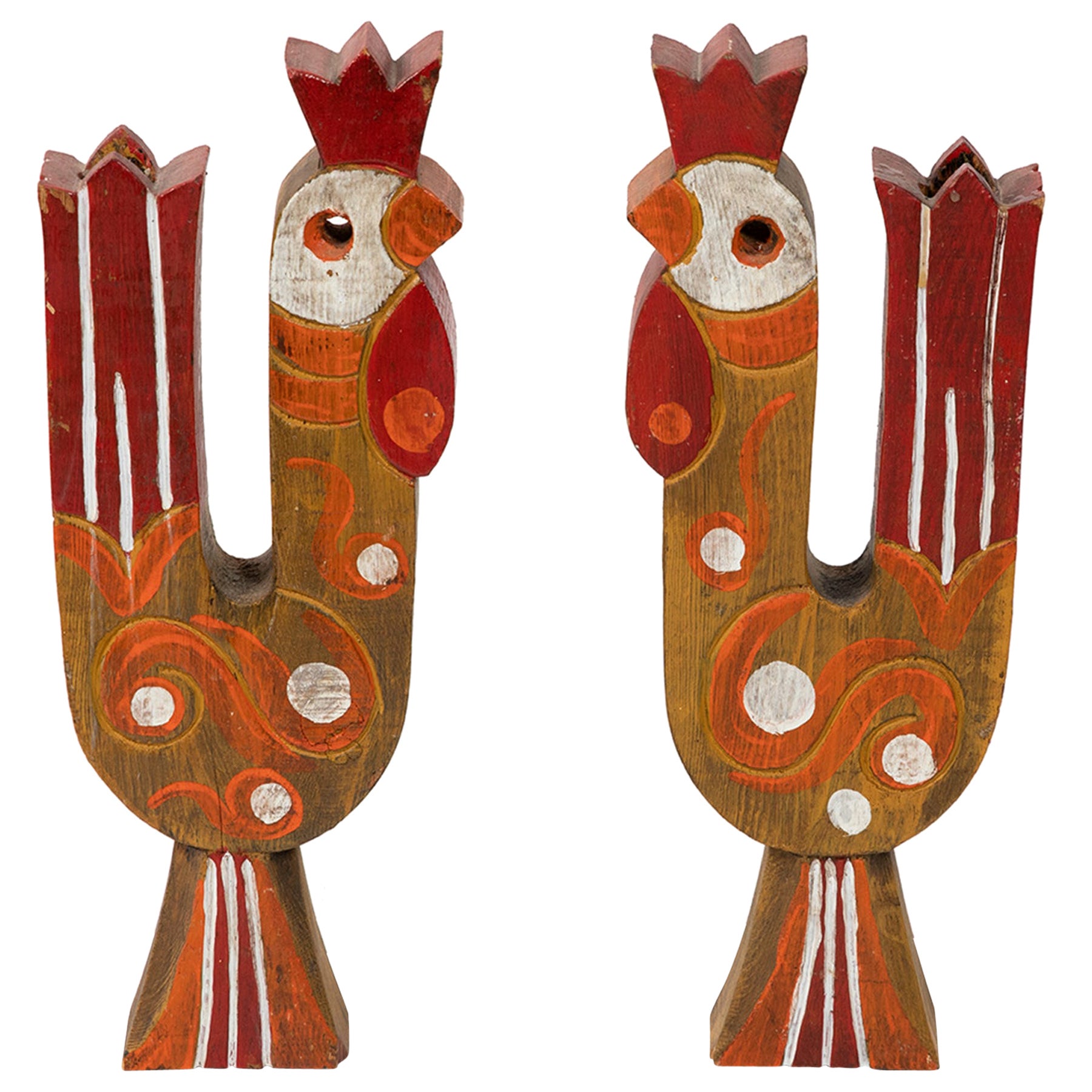 Folk Art Rooster Candle Holders