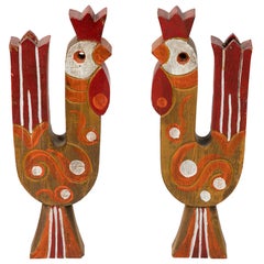 Vintage Folk Art Rooster Candle Holders