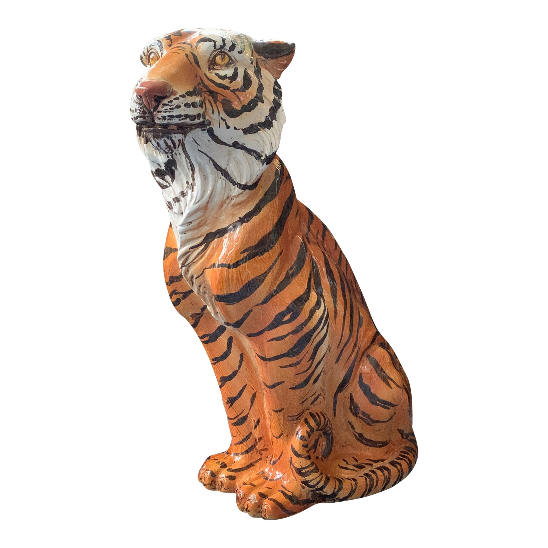 Large Mid Century Italian Glazed Ceramic Tiger Statue