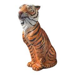 Retro Large Mid Century Italian Glazed Ceramic Tiger Statue