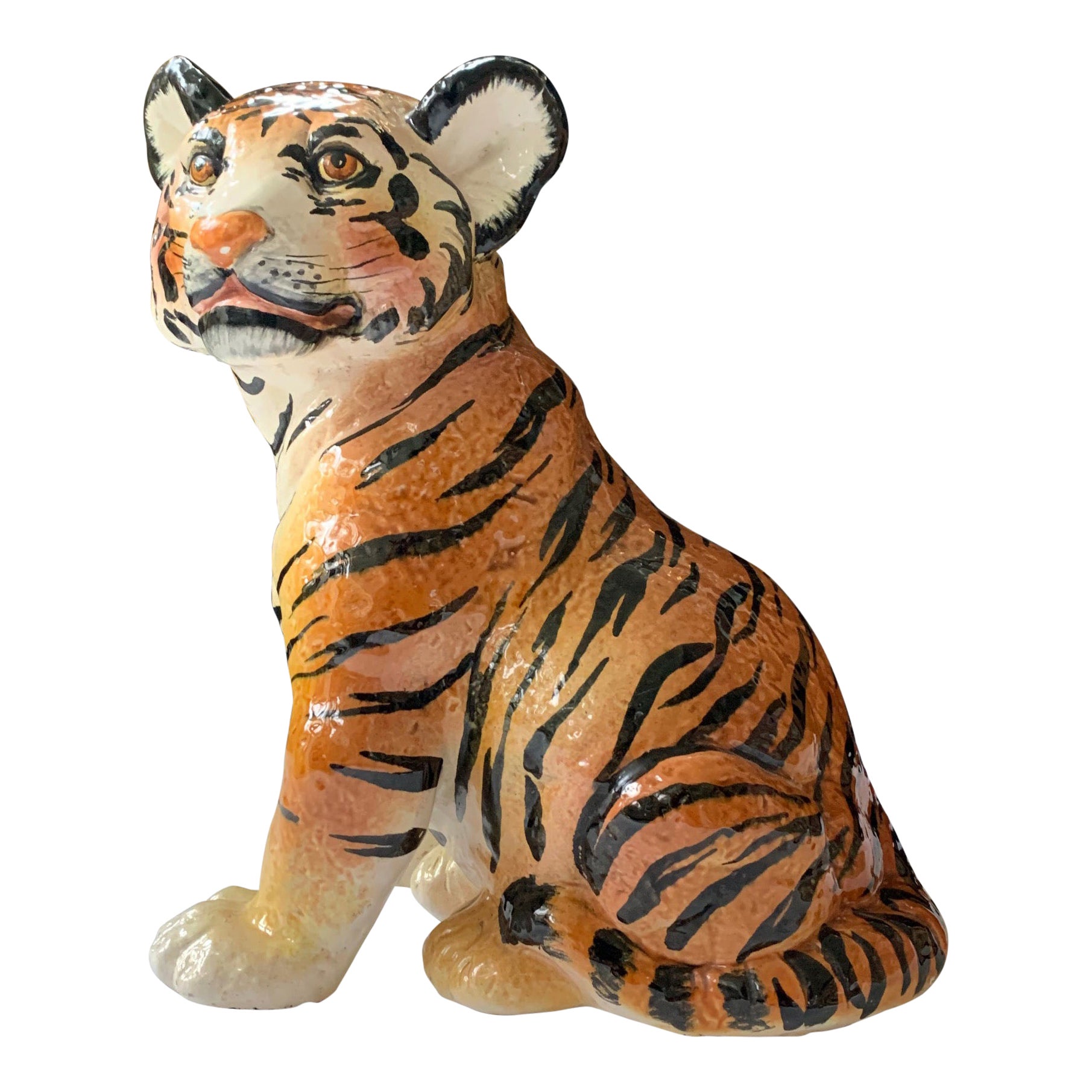 1970s Italian Ceramic Glazed Tiger Statue
