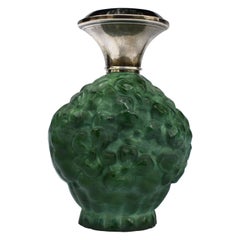 Vintage Art Deco Green Malachite Glass & Silver Perfume Bottle, c1930