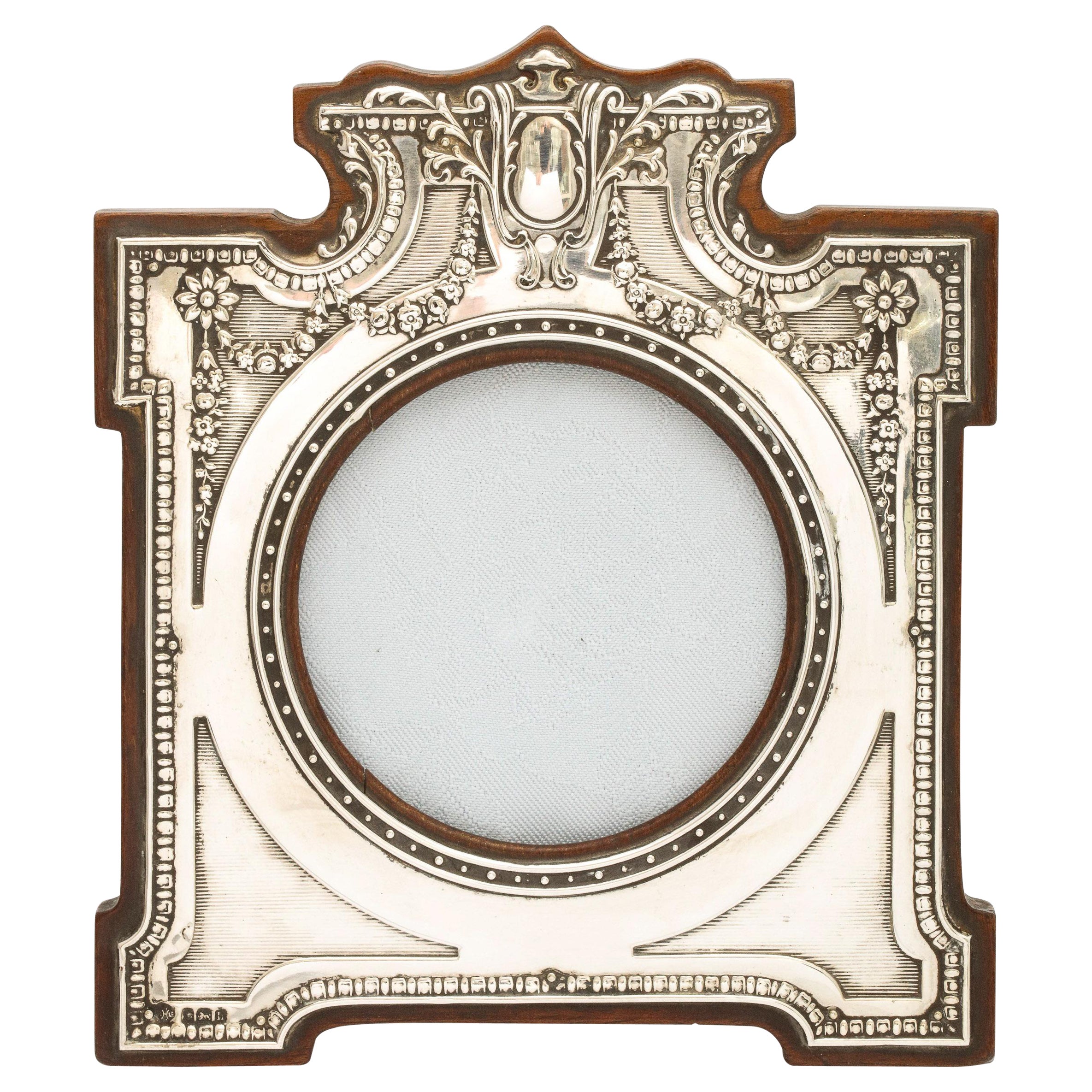 Unusual Edwardian Sterling Silver Picture Frame with Wood Back