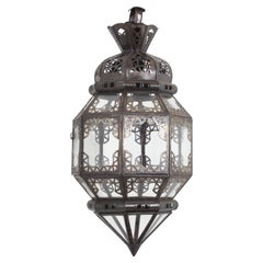 Moroccan Metal and Clear Glass Lantern, Octagonal Shape