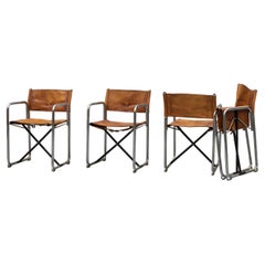 Borge Lindau & Bo Lindekrantz Leather Folding Chairs and Table, Set of 7