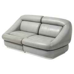 Grey Leather Settee by Cantu, Italy 1970's