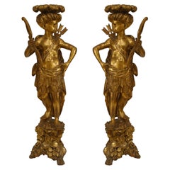 Antique Pair of Italian Venetian Gilt Figures