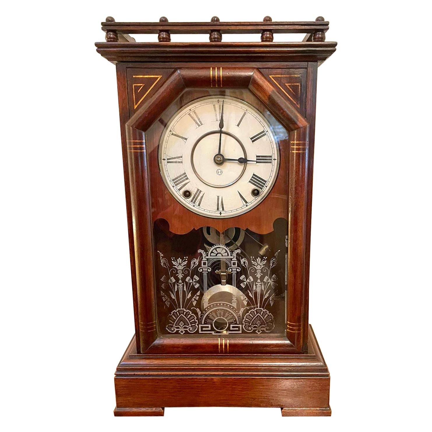 Unusual Antique Victorian Walnut Mantel Clock