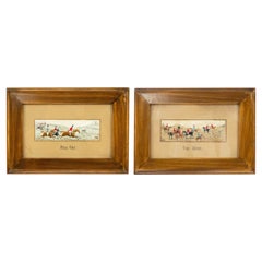 Pair of English Victorian Stevengraph Embroidered Hunt Scenes