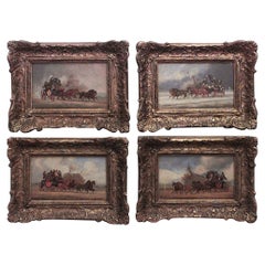 Set of 4 Frame Oil Paintings of Coach Scenes (signed Rowland)