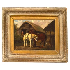 Antique William Shayer Framed Oil Painting of Stable Scene