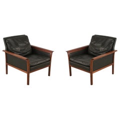 Pair of Knut Saeter for Vatner Mobler Mid-Century Norwegian Leather and Rosewood