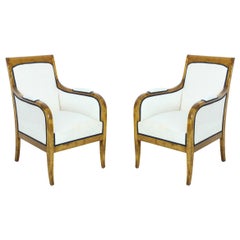 Vintage Pair of Biedermeier Square Back Birch Armchairs