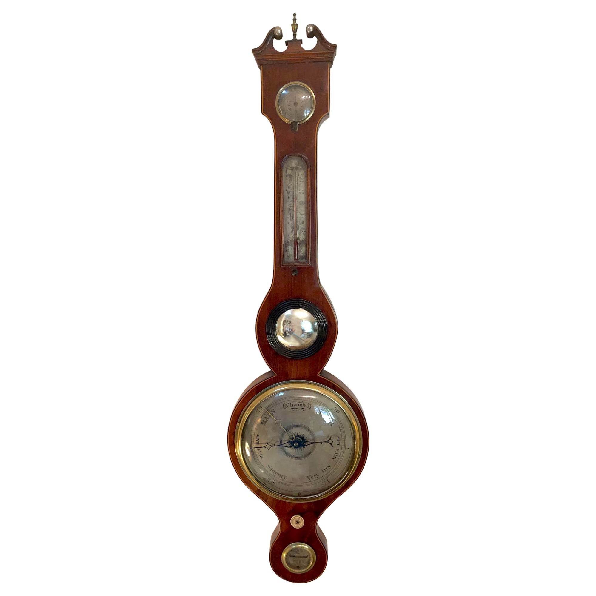 George III Antique Mahogany Banjo Barometer For Sale