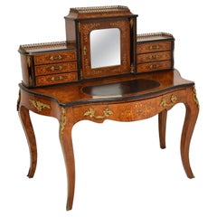 Antique Victorian Inlaid Burr Walnut Bonheur De Jour Desk