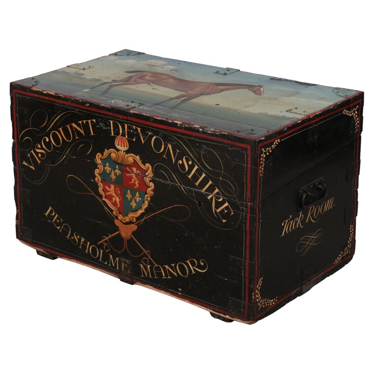 English Victorian Style Horse Portrait Floor Trunk / Tack Box For Sale