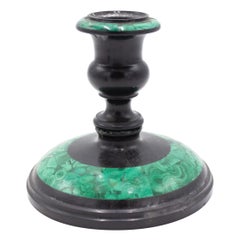 Pair of Russian Black Marble and Malachite Candleholders