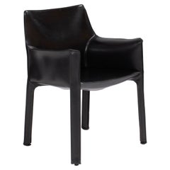 Cassina by Mario Bellini 'Cab' Black Leather Carver Dining Chairs