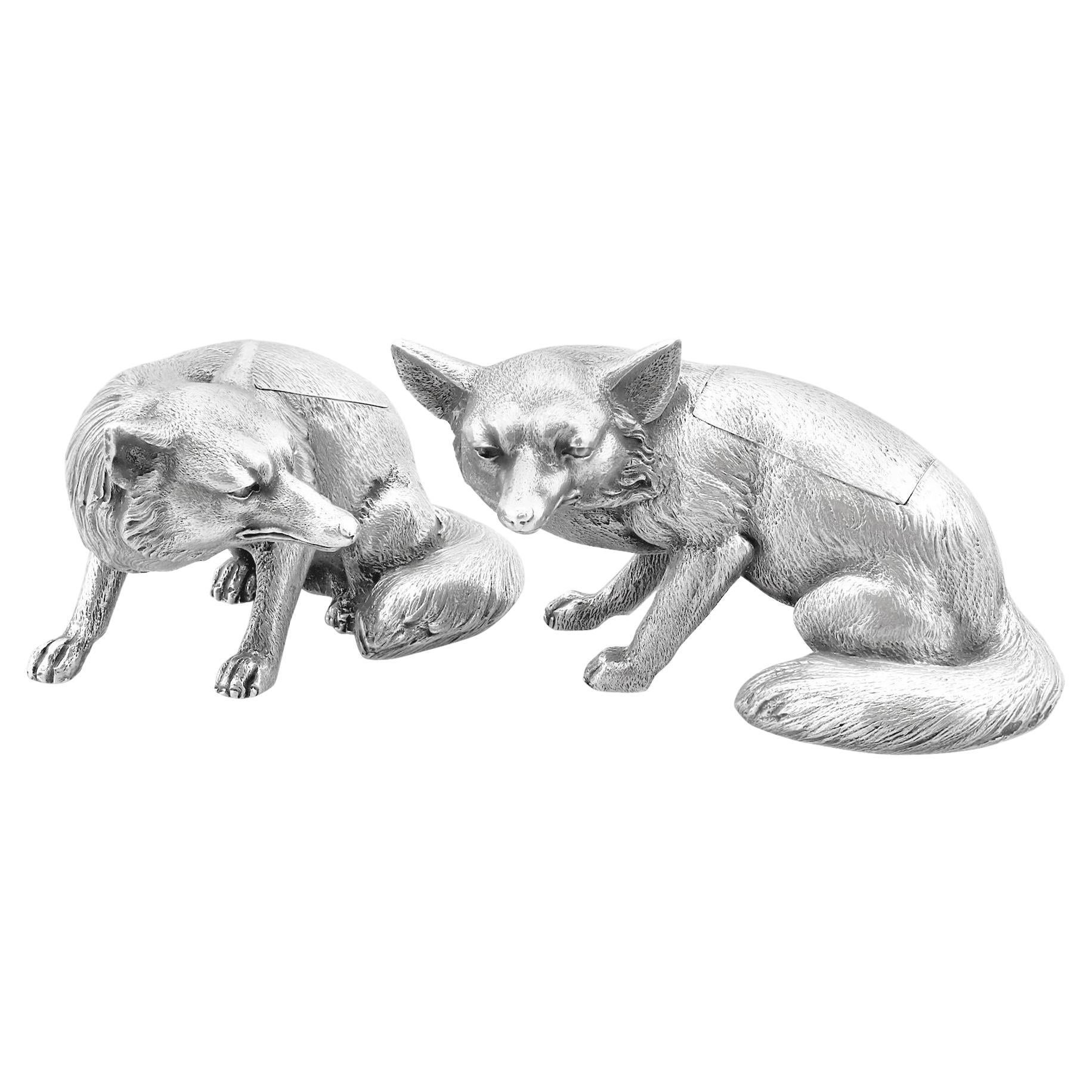 Antique English Sterling Silver Fox Boxes For Sale