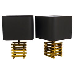 Pair Romeo Rega Style Midcentury Brass Table Lamps, Italy, 1970s