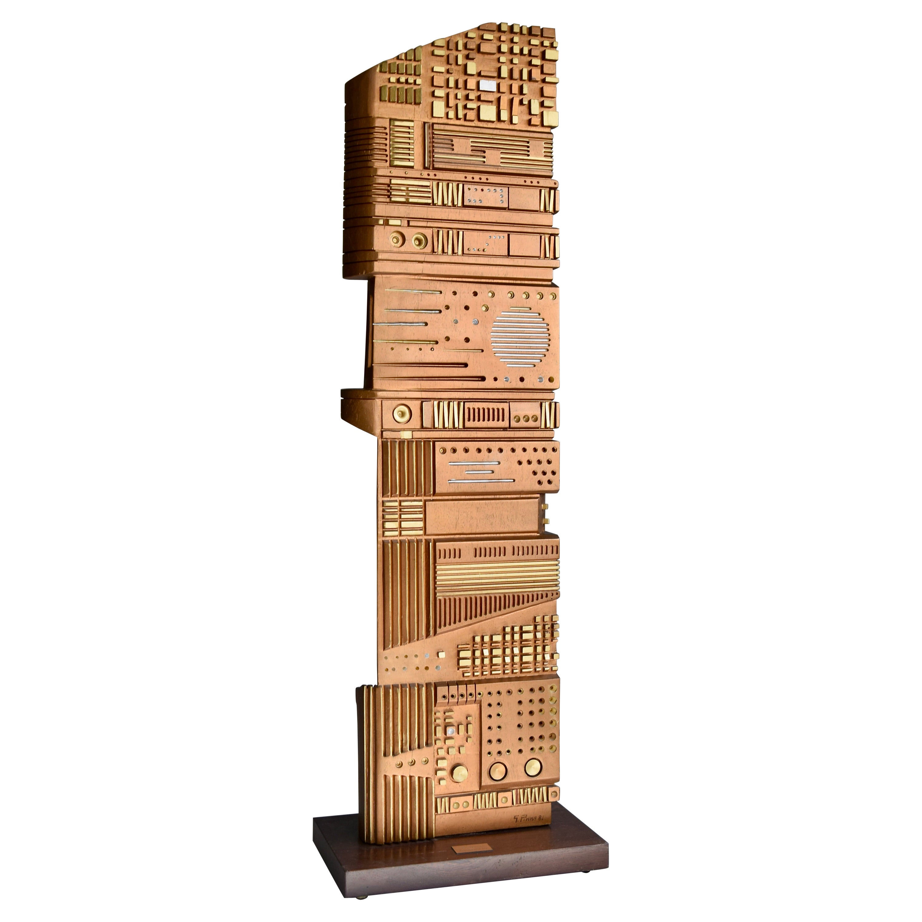 Italian Wooden XXL Sculpture by Gianni Pinna, 1981 For Sale