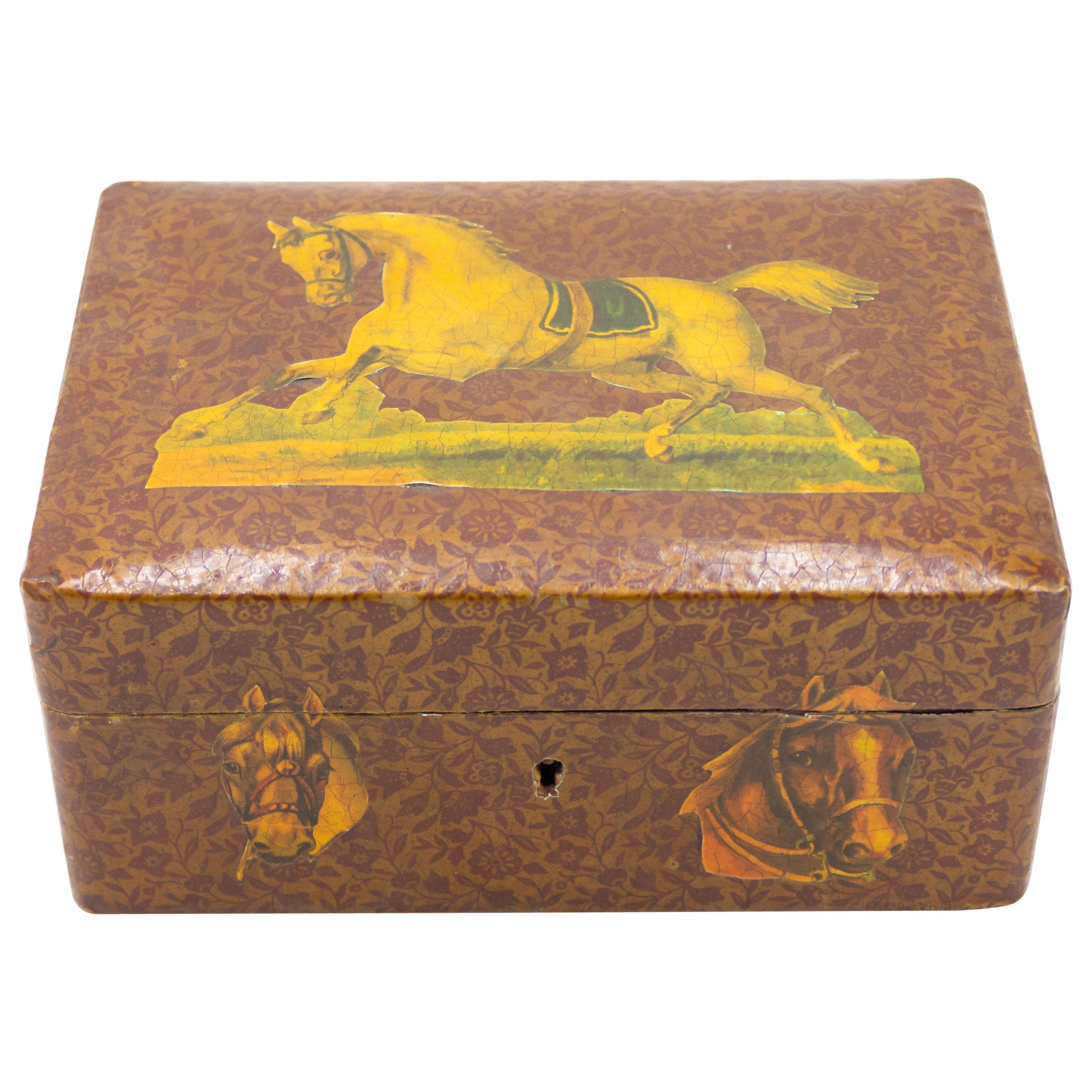Joyero Victoriano Inglés Decoupaged Caballo