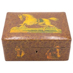 English Victorian Decoupaged Horse Jewelry Box