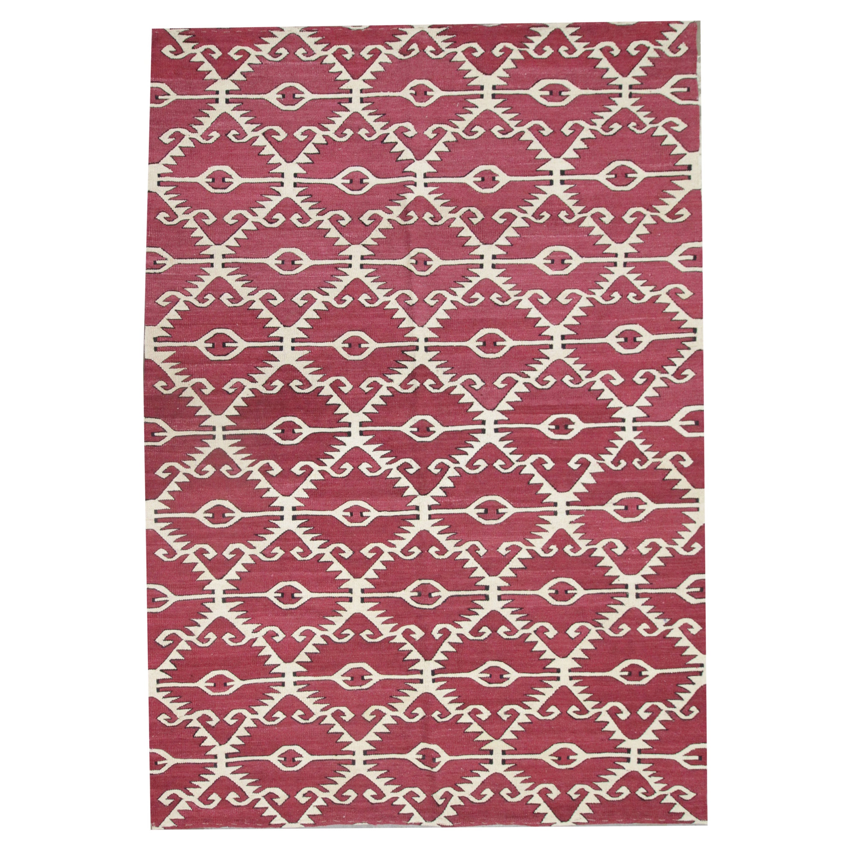 Modern Geometric Kilim Rugs Aztec Handwoven Red Flat Wool Area Rug