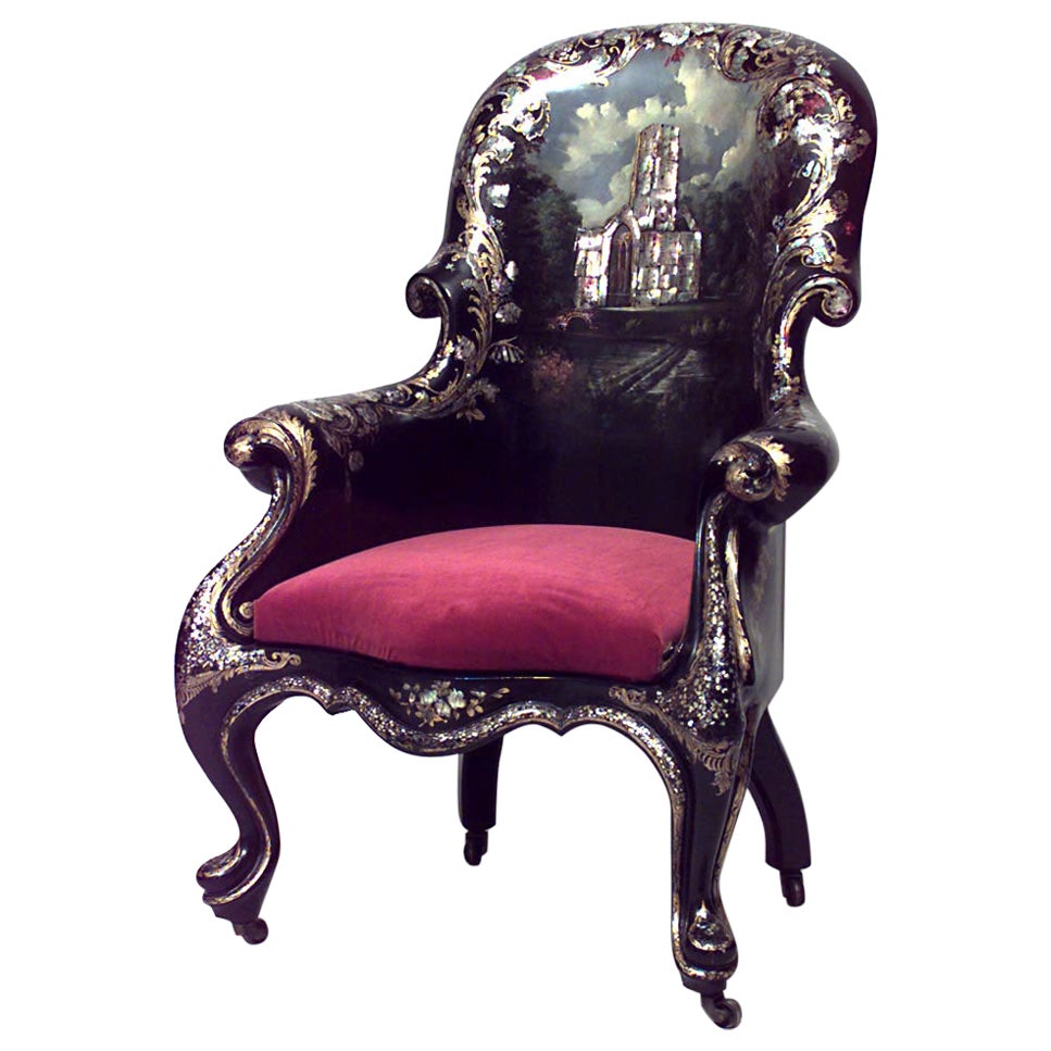 English Victorian Lacquered Bergere Arm Chair For Sale