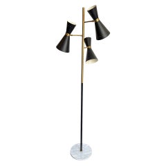 Stilnovo Style Brass and Black Lacquered Three Light Adjustable Floor Lamp