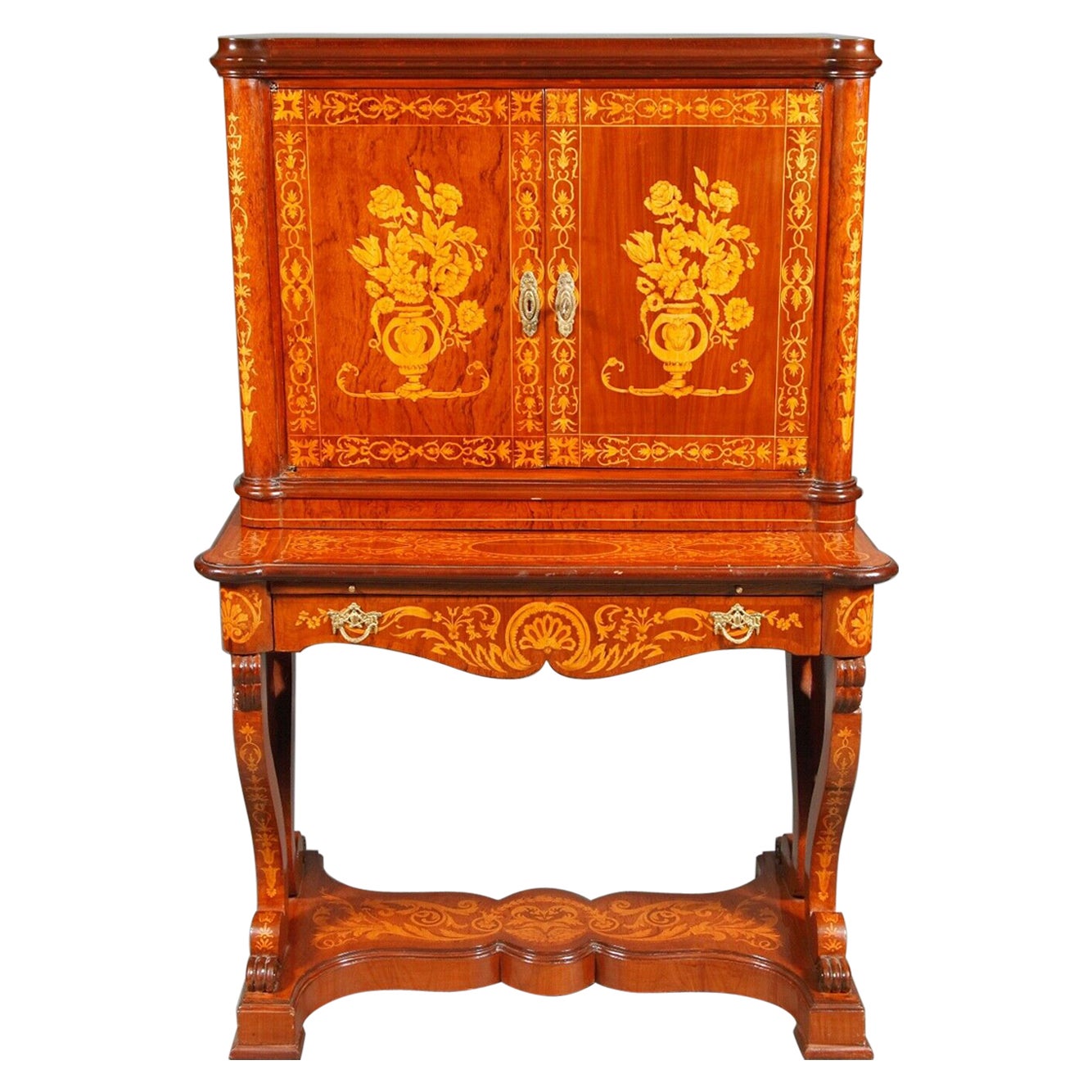 Antique Baroque Style Top Desk Fully Inlaid 