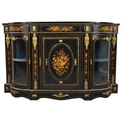 19th Century English Victorian and Marquetry Ebonised Credenza