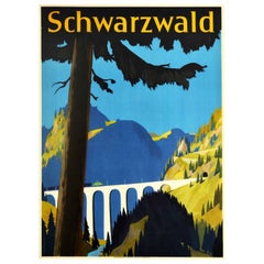 Original Vintage Poster Schwarzwald Black Forest Railway Travel Hollental Valley