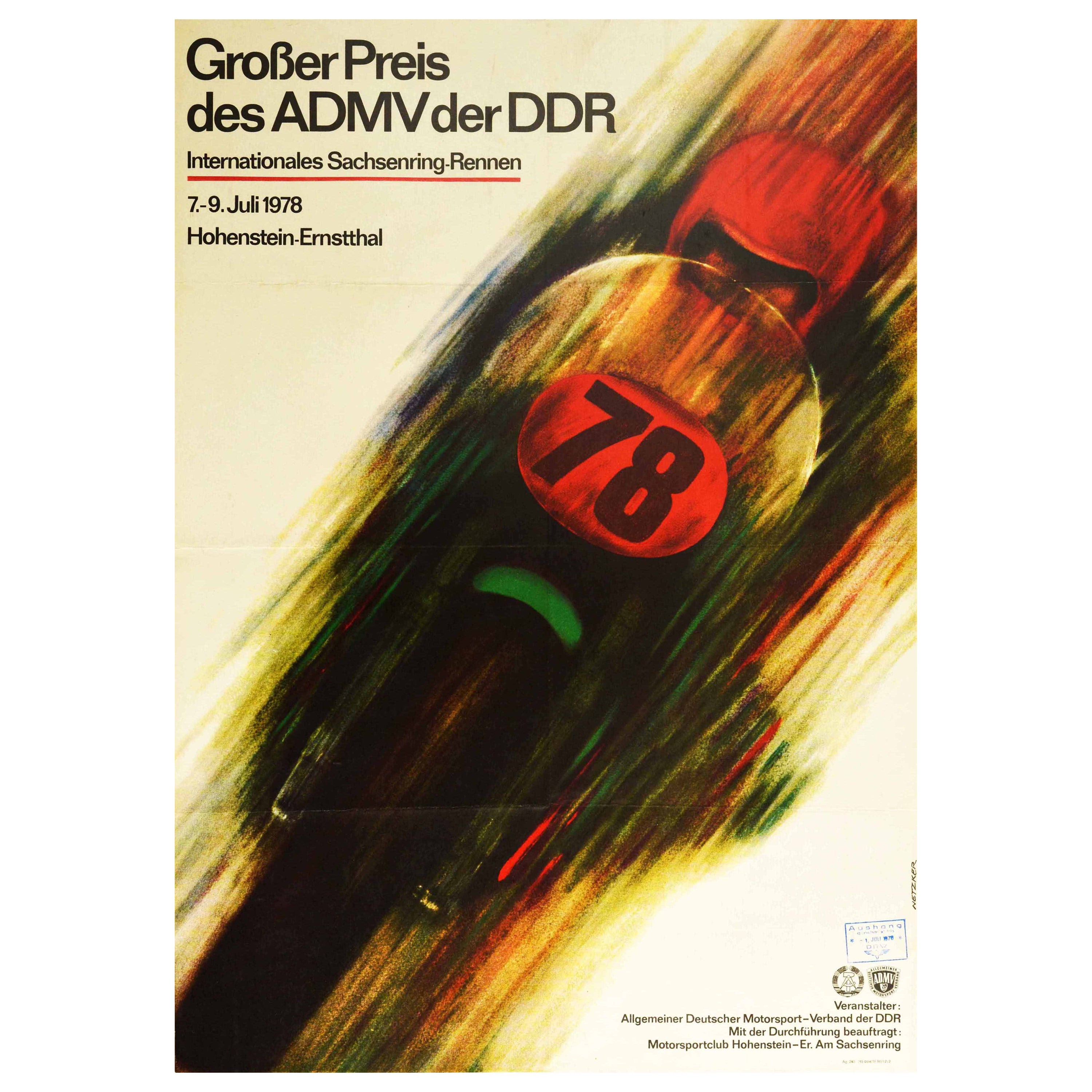 Original Vintage Sport Poster Grand Prix Motorcycle Race Sachsenring ADMV DDR
