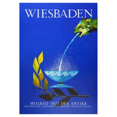 Original Vintage Poster Wiesbaden Heilbad Spa Resort Town Germany Water Fountain