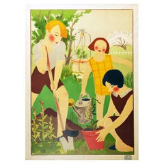 Original Vintage Poster Schoolchildren Gardening Art Concours De l'Art A l'Ecole