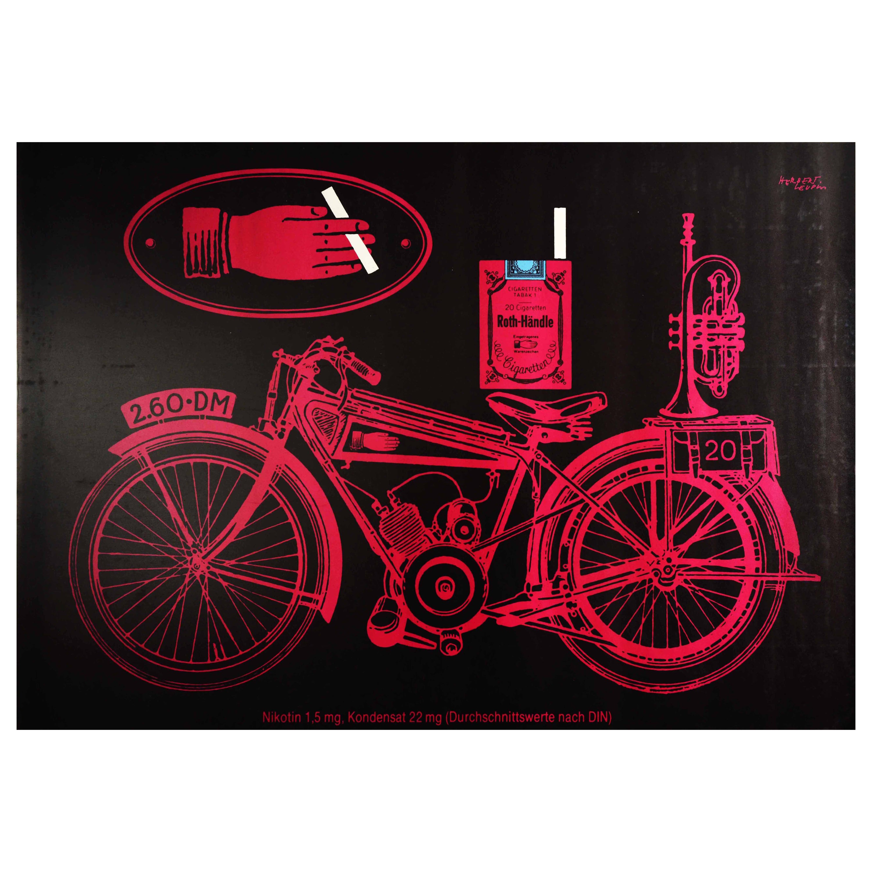 Affiche rétro originale, Bouteille à cigares Roth, Tabac à fumer, Dessin de moto