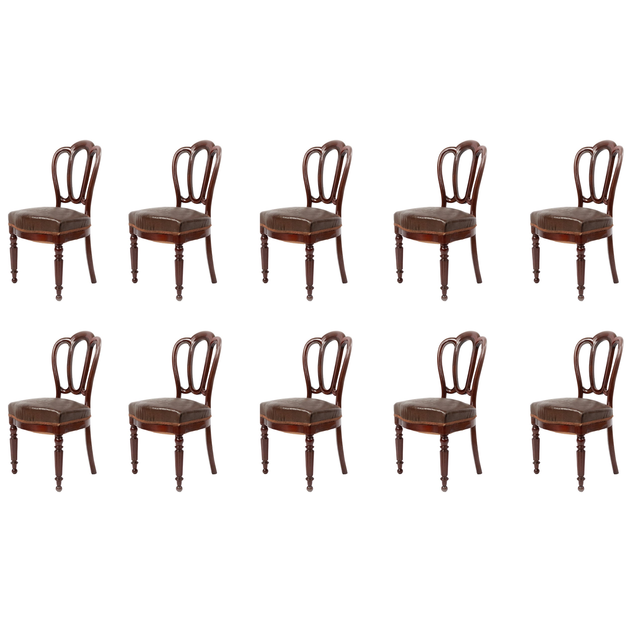Ensemble de 10 chaises de salle à manger anglaises victoriennes en acajou