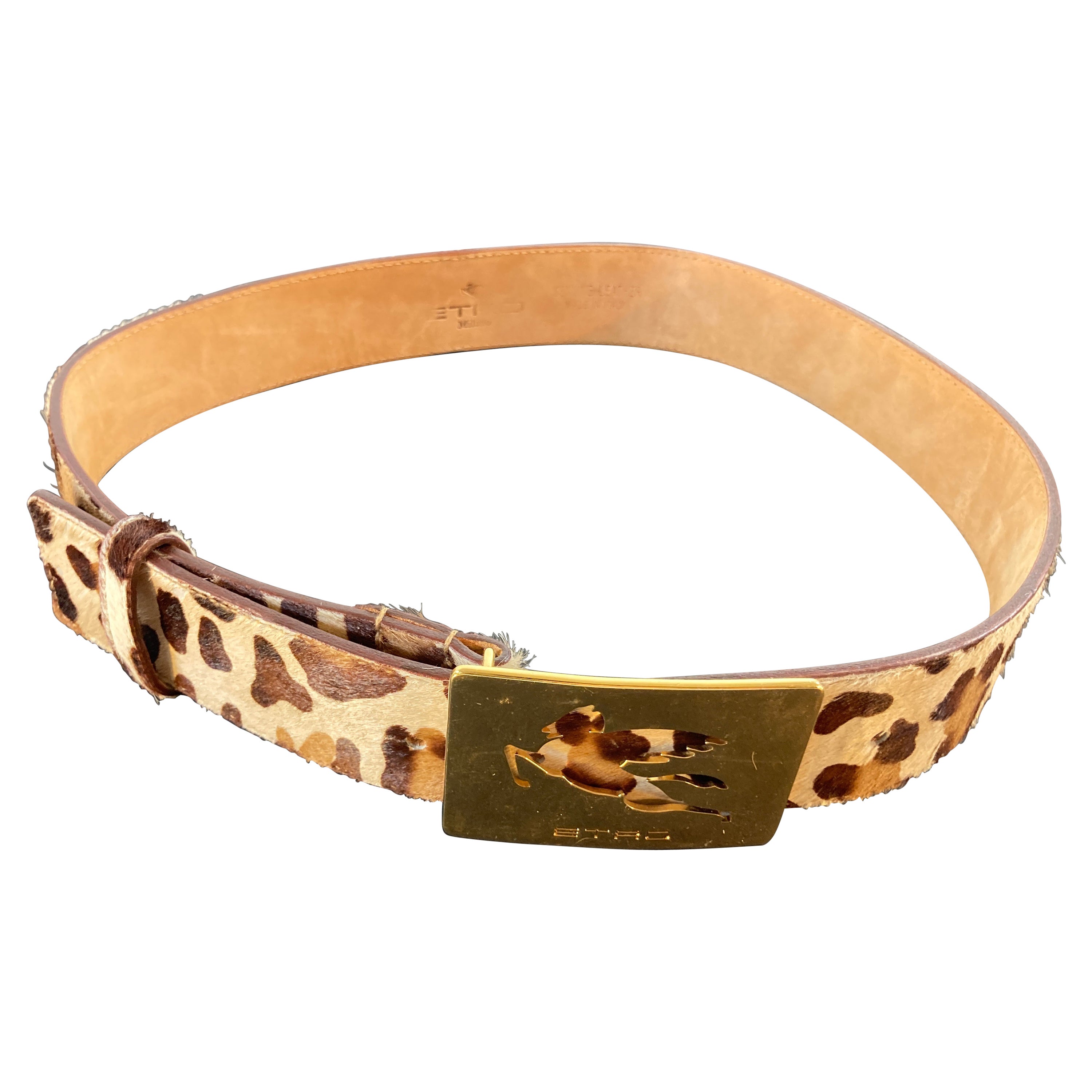 ETRO Leopard-Print Leather Belt with the Iconic Pegaso Brass Buckle For Sale