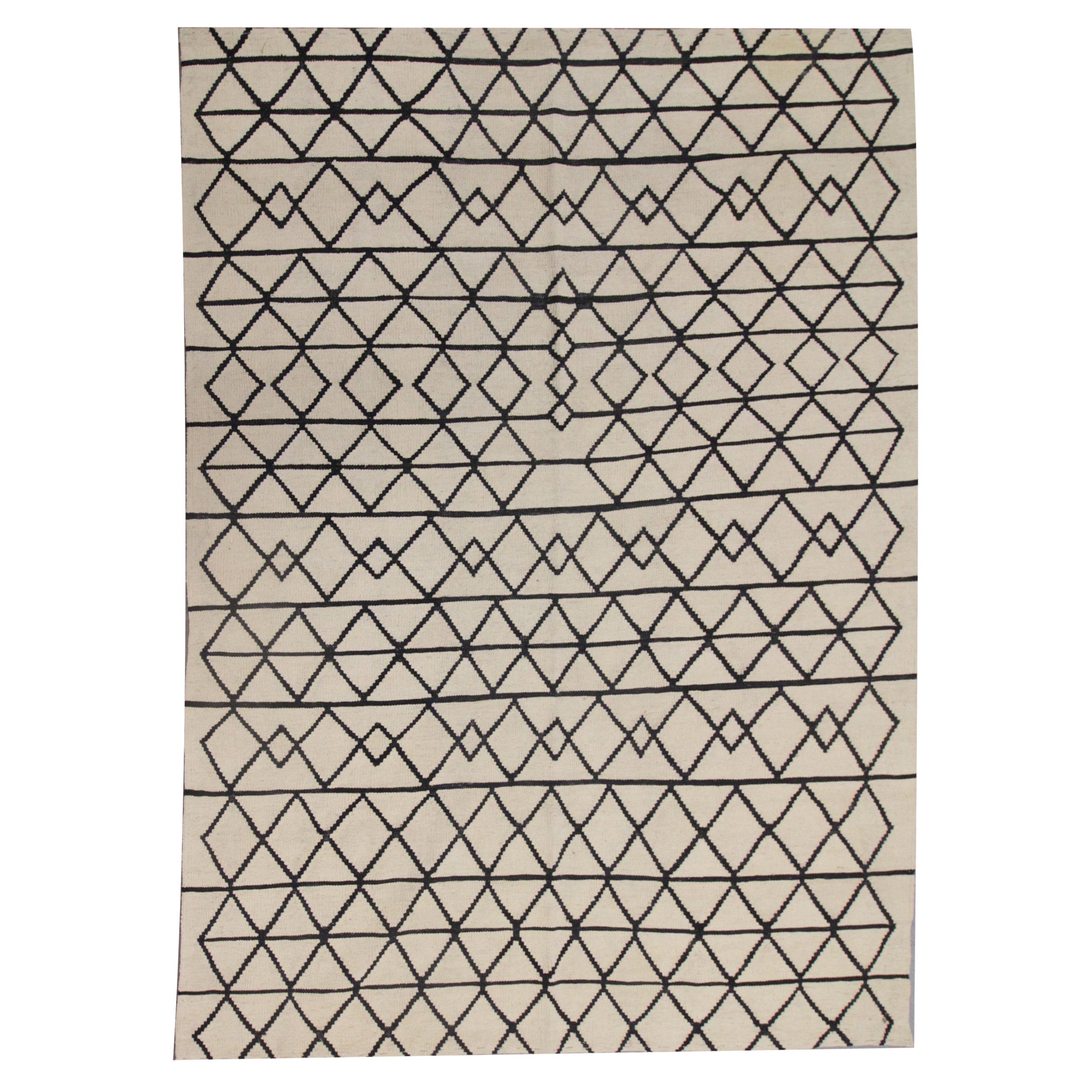 Marokkanischer Stil Kilim Teppiche Schwarz Creme Wolle Moderner Teppich Flachgewebter Vorleger