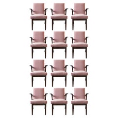 Douze fauteuils du XXe siècle en velours rose poussiéreux de Mieczyslaw Puchala, années 1960